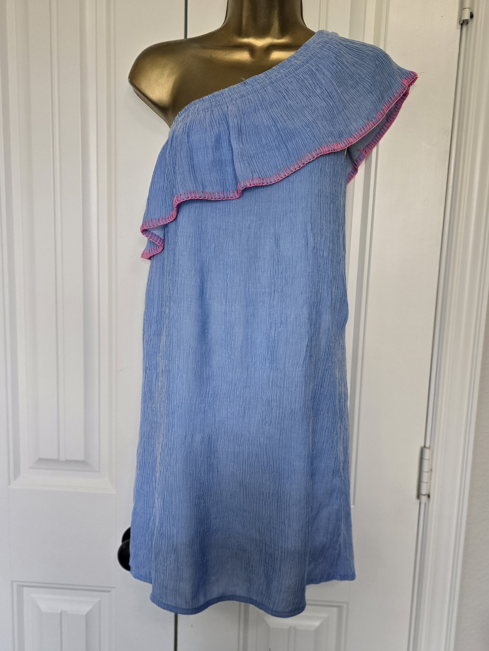 One-Shoulder Ruffle Mini Dress - Blue by - Picture 2 of 6